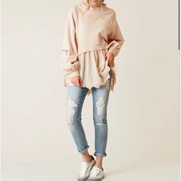 Free People Sweet Streets Muted Pink Tunic Style Hoodie Size Small - Picture 3 of 10